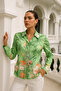 Women's Satin Tropical Patterned Slim Fit Shirt - Desing Shirt with Hidden Button Detail - 4