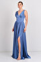Women's Deep V Neck Tie Back Maxi Evening Dress 7091 Indigo - 3