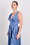 Women's Deep V Neck Tie Back Maxi Evening Dress 7091 Indigo - 2
