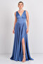 Women's Deep V Neck Tie Back Maxi Evening Dress 7091 Indigo