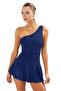 Lycra One Shoulder United Shorts Swimsuit with Chest Pad Navy Blue - 2