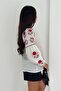 Women's White Cotton Blouse with Ethnic Pattern, Floral Embroidery, and Tasseled Details - 3