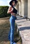 Faustine Women's Medium Blue Lycra High Waist Wide Leg Jeans - 2
