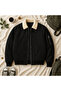 Unisex Black Plush White Collar Oversize Bomber Jacket College Jacket - 4