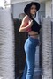 Hot Women's Medium Blue Lycra High Waist Spanish Leg Jeans - 2