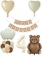 Retro Cream Number Foil Banner Retro Bear Beige Cream Heart Foil Balloon Birthday Party Set Decoration