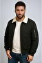 Unisex Black Plush White Collar Oversize Bomber Jacket College Jacket - 6