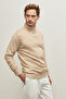 Men's Beige Standard Fit Normal Cut Half Turtleneck Woolen Knitwear Sweater