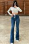 Amandile Women's High Waist Medium Blue Denim Flare Jeans