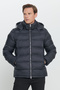 Men's Black Standard Fit Normal Cut Hooded Stand-Up Collar Coat - 3