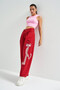 Women's Red Color 6s5-19 Wide Pleat Leg Relaxed Fit Panther Embroidered Design Denim Jeans - 4