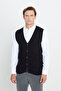 Men's Black Cotton Standard Fit Regular Cut V-Neck Jacquard Knitwear Vest