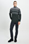 Men's Green-Gray Woolen Standard Fit Regular Fit Full Turtleneck Print Knitwear Sweater - 2