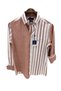 Men's Slim Fit Cut Linen Striped Long Sleeve Shirt - 2