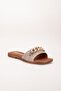 Women's Flat Heeled Slippers Mink Thick Single Tape Chain Accessory Straw - 4