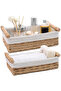 2-Pack Woven Storage Baskets Rectangular Fabric with Washable Liner Paper Rope Woven Design