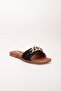 Women's Flat Heeled Slippers Black Thick Single Tape Chain Accessory Straw - 4