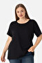 Women's Black Plus Size Crew Neck Cotton Lycra Stretchy Short Sleeve T-Shirt