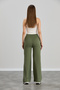 Women's Khaki Modal Wide Leg Striped High Waist Elastic Waist Soft Textured Lycra Trousers - 9