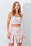 Floral Patterned, Flounced Mini Skirt and Thin Strap Crop Blouse Women's Set |   Ek100185178 - 6