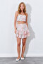 Floral Patterned, Flounced Mini Skirt and Thin Strap Crop Blouse Women's Set |   Ek100185178 - 2