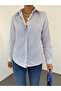 Women's Poplin Fabric Hidden Button Front Clem Detail Striped Shirt - 4
