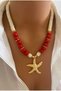 Handmade Red Bodrum Bead Sea Star Cream Turquoise Natural Stone Design Women's Necklace in Gift Box - 3