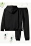 Thatssofaıth Printed Hooded Bottom Top Oversize Women's Black Tracksuit Set - 8
