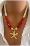 Handmade Red Bodrum Bead Sea Star Cream Turquoise Natural Stone Design Women's Necklace in Gift Box - 2