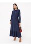 Cotton Muslin Hijab Dress with Flywheel Detail - Navy Blue -