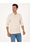 Beige Slim Fit Non-Curling Zip Polo Collar Basic Pique Sweatshirt 50314046-VR011 - 3