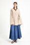 Beige Slit Detailed Tie-Up Long 100% Cotton Kimono 29211 - 3