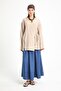 Beige Slit Detailed Tie-Up Long 100% Cotton Kimono 29211 - 2