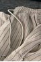 Men's Crepe Fabric Striped Lycra Oversize Long Sleeve Shirt with Pockets Elastic Waist Lace-Up Trousers Set - 3