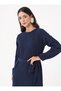 Cotton Muslin Hijab Dress with Flywheel Detail - Navy Blue - - 4
