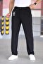 Double Pleated Black Color Half Elastic Waist Quality Relaxed Cut Knitted Baggy Trousers - 5