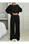 Women's Plain Off Shoulder Crop Sweatshirt Sweatpants Double Set - 2