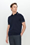 100% Cotton Standard Fit Normal Cut Polo Neck Knitwear Navy Blue T-Shirt - 2