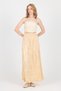 Light Beige Elastic Waist Wrinkled Fabric Skirt 3483 - 6