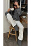 Women's Anthracite Oversize Knitwear Sweater - Soft Textured Crew Neck - 2
