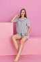 Women's Striped Heart Milan Buttoned Shorts Set - 2