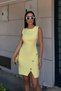 Women's Crew Neck Sleeveless Gold Button Detailed Slit Mini Dress Yellow - 4