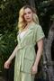 Women's Silky Modal Fabric Collar Off-Shoulder Epaulettes Short Sleeve Button Jacket with Waist Belt-Oil Green - 2