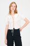 White Tie Detail Baby Collar Crop Blouse 8064 - 7