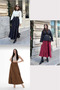 Women's Wrinkled 3-Piece Long Flared Hijab Skirt Black-Brown-Red