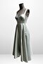 Women's Strappy Back Drawstring Corset Satin Flared Midi Dress Slim Fit - 3