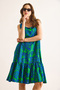 Women's Green Blue Skirt Flounced Woven Viscose Dress Elb-19002502 - 5