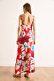 Women's Red Strap Tie-Up Beaded Garnish Flowy Maxi Dress Elb-19002514 - 6