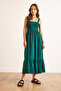 Women's Emerald Green Strap Gipeli Midi Woven Viscose Dress Elb-19002102 - 2