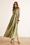 Women's Khaki Muslin Lined Back Deep Decollet Maxi Dress Elb-19002504 - 6